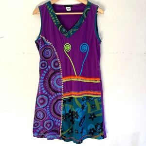 Purple Patchwork Stitched Boho Festival Sleeveless Dress Size XXL 100% Cotton